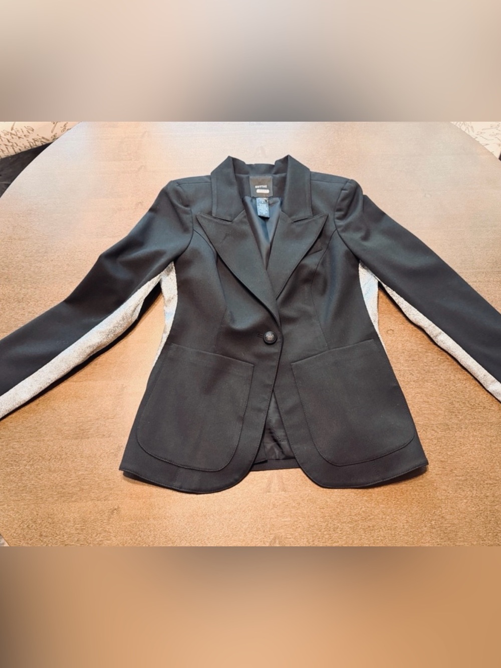 Smythe Dutches Black Blazer Silver Metallic Side Panels Size 8